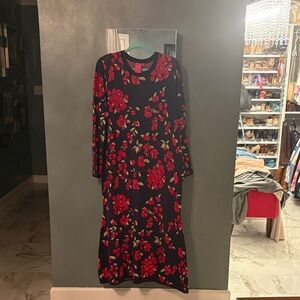 Floral Navy and Red Women's Dress